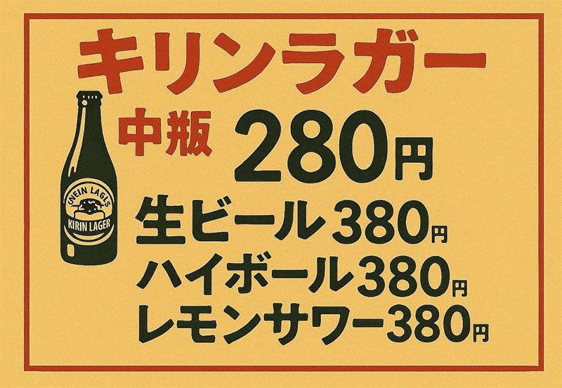 中瓶ビール280円